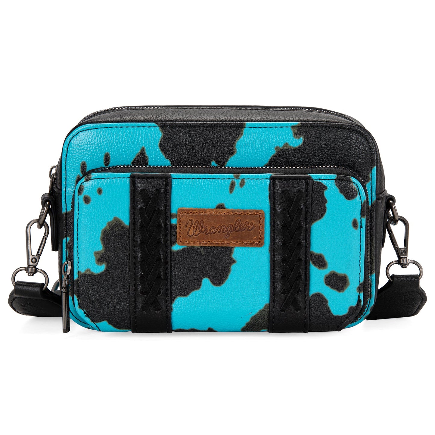 WG133-3003  Wrangler Cow Print Crossbody Purse With Wallet Compartment - Blue