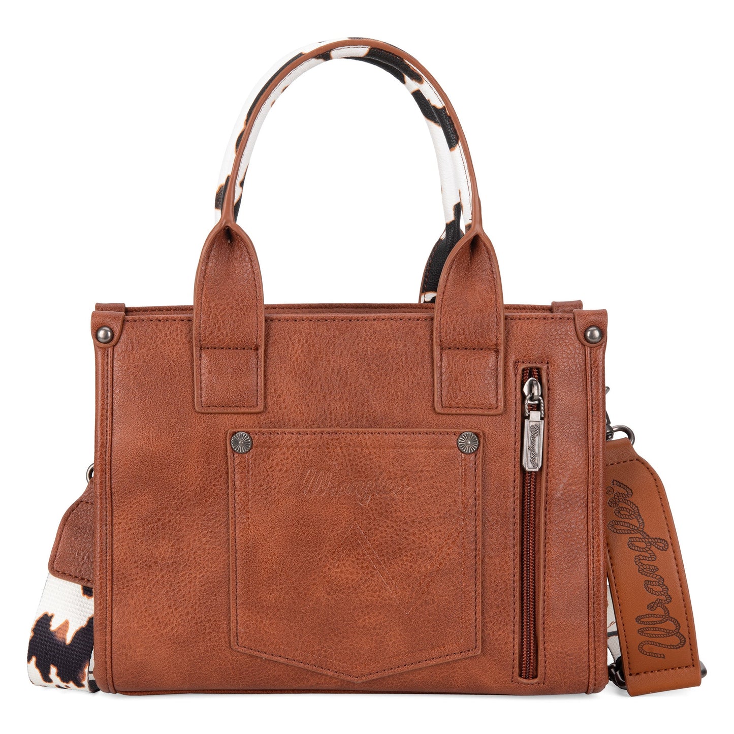 WG133-8120SBR  Wrangler Cow Print Concealed Carry Tote/Crossbody