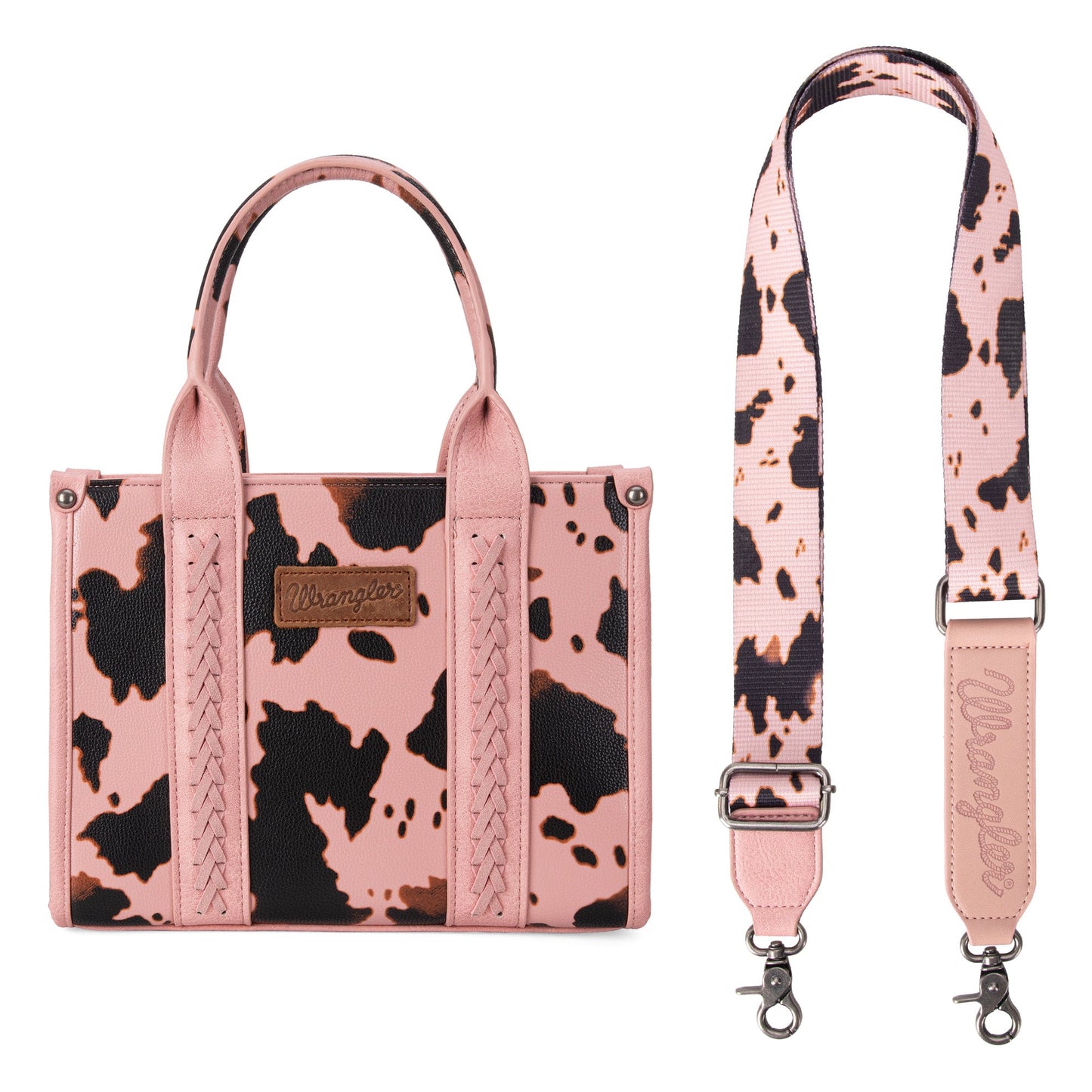 WG133-8120S  Wrangler Cow Print Concealed Carry Tote/Crossbody - Pink