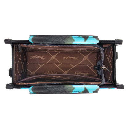 WG133-8120S  Wrangler Cow Print Concealed Carry Tote/Crossbody - Turquoise
