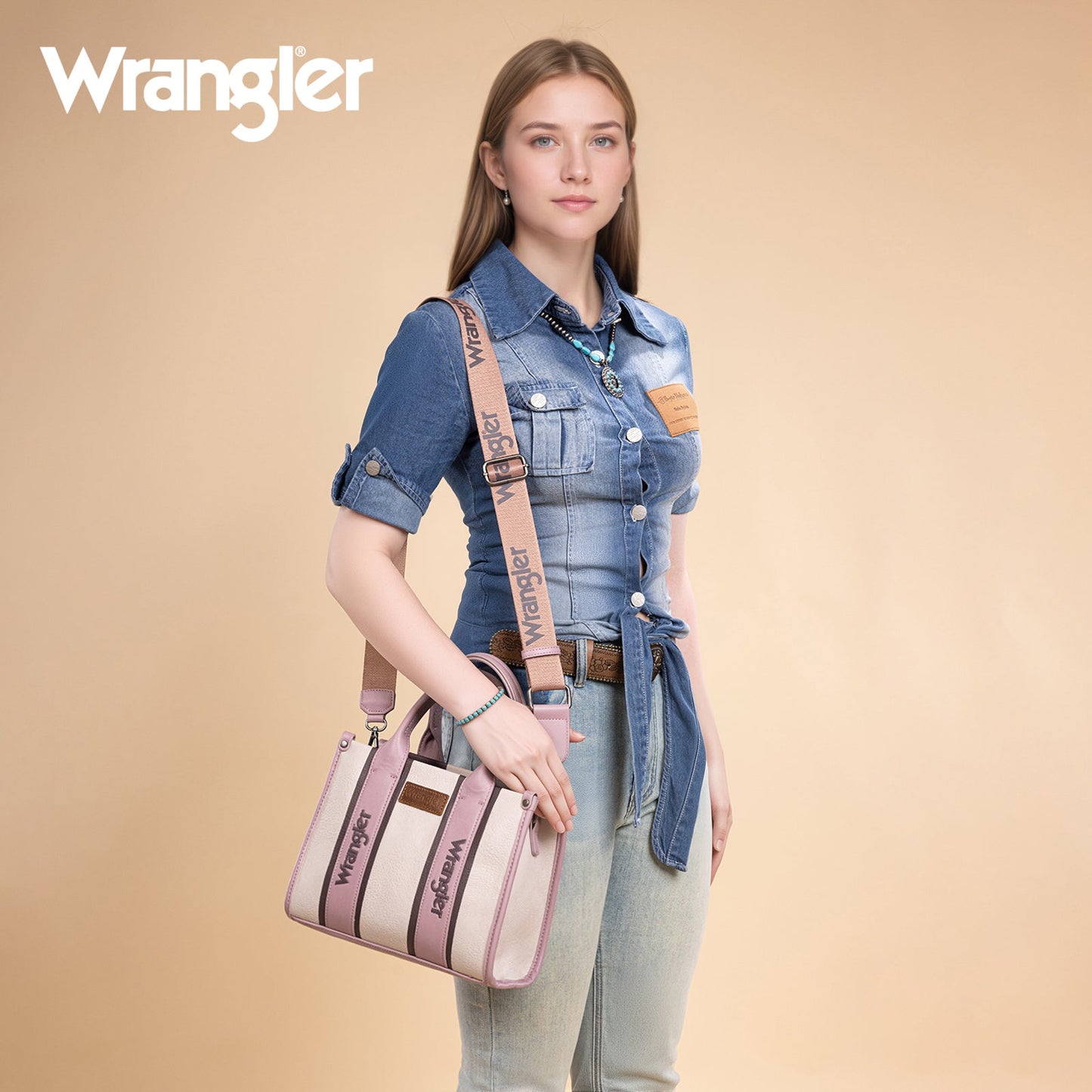 WG208-8120SDPK   Wrangler Color Block Tote/Crossbody - Dark Pink