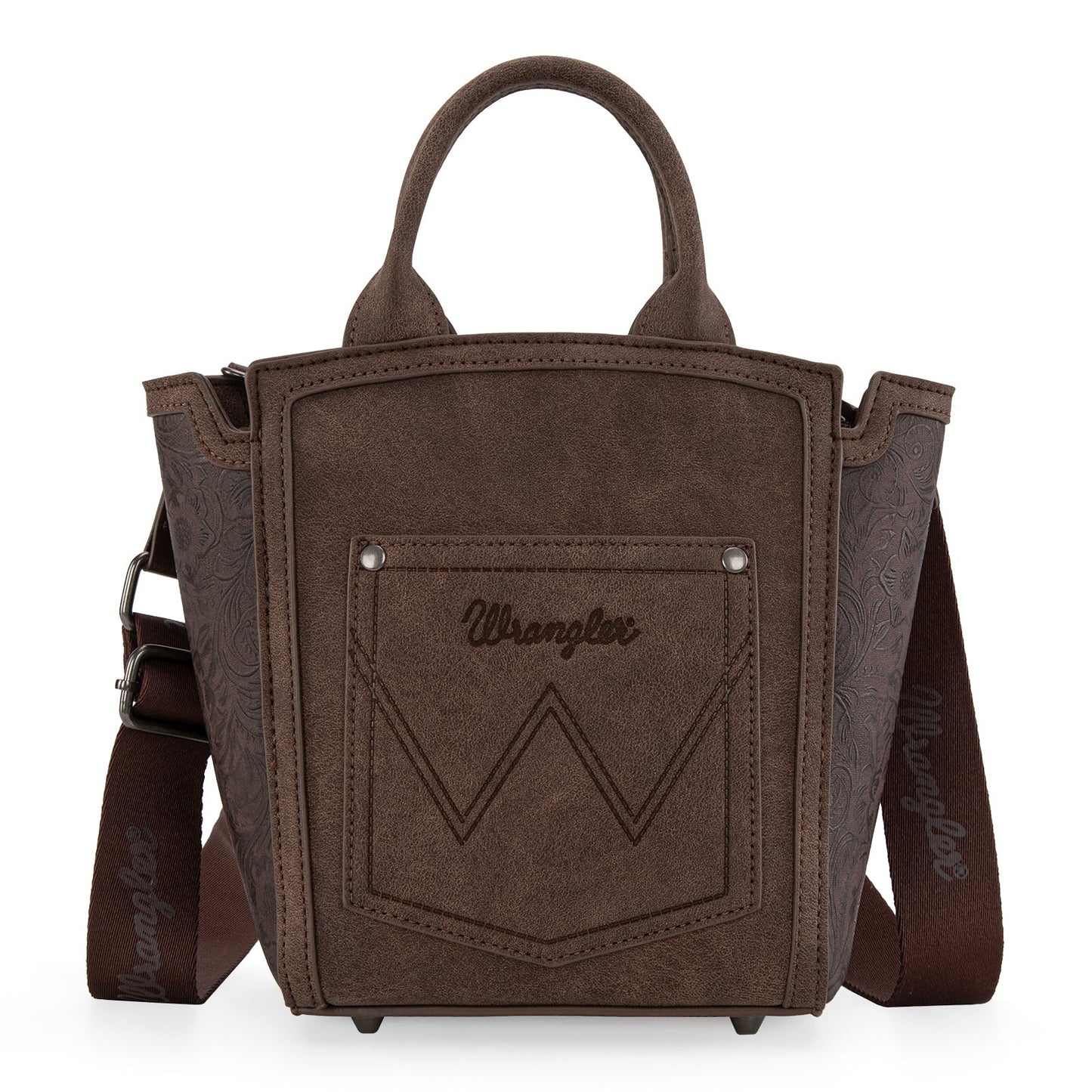 WG211-8014  Wrangler Aztec Embroidered Floral Embossed Tote/Crossbody - Coffee