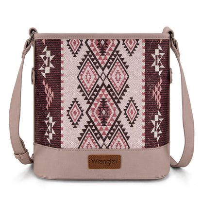 WG213-2003  Wrangler Aztec Distressed Print Dual Sided Print Concealed Carry Crossbody-Pink