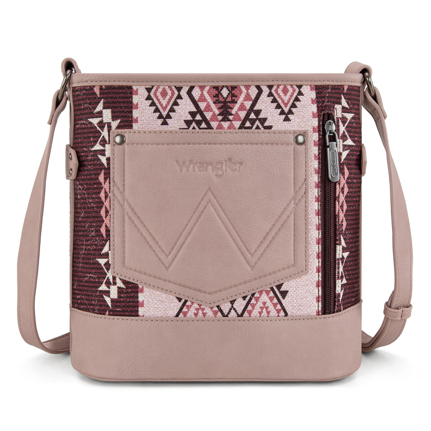 WG213-2003  Wrangler Aztec Distressed Print Dual Sided Print Concealed Carry Crossbody-Pink