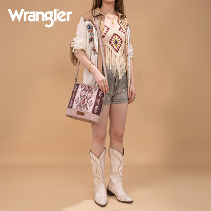 WG213-2003  Wrangler Aztec Distressed Print Dual Sided Print Concealed Carry Crossbody-Pink