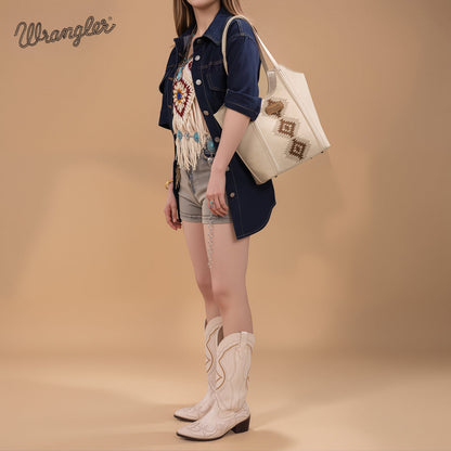 WG218-8250  Wrangler Aztec Embroidered Tote Bag- Beige