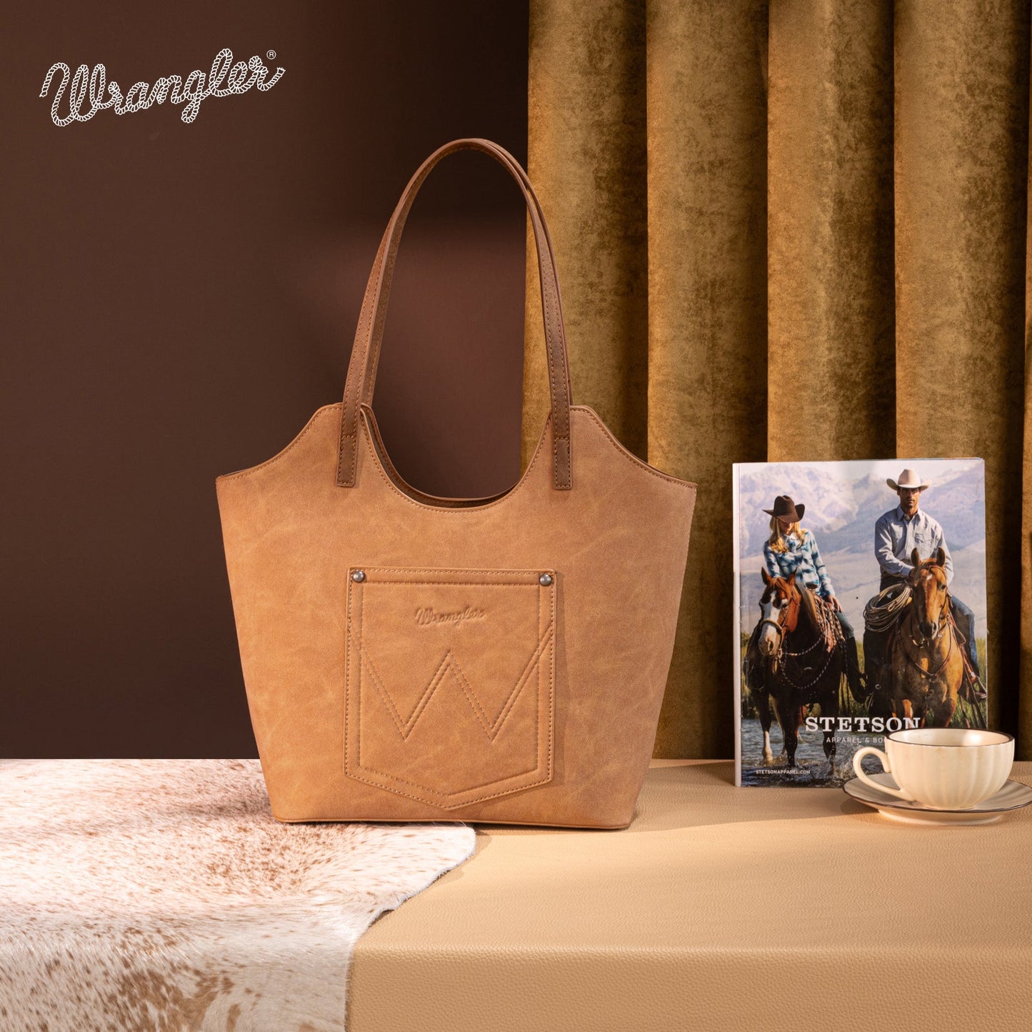WG218-8250  Wrangler Aztec Embroidered Tote Bag- Brown