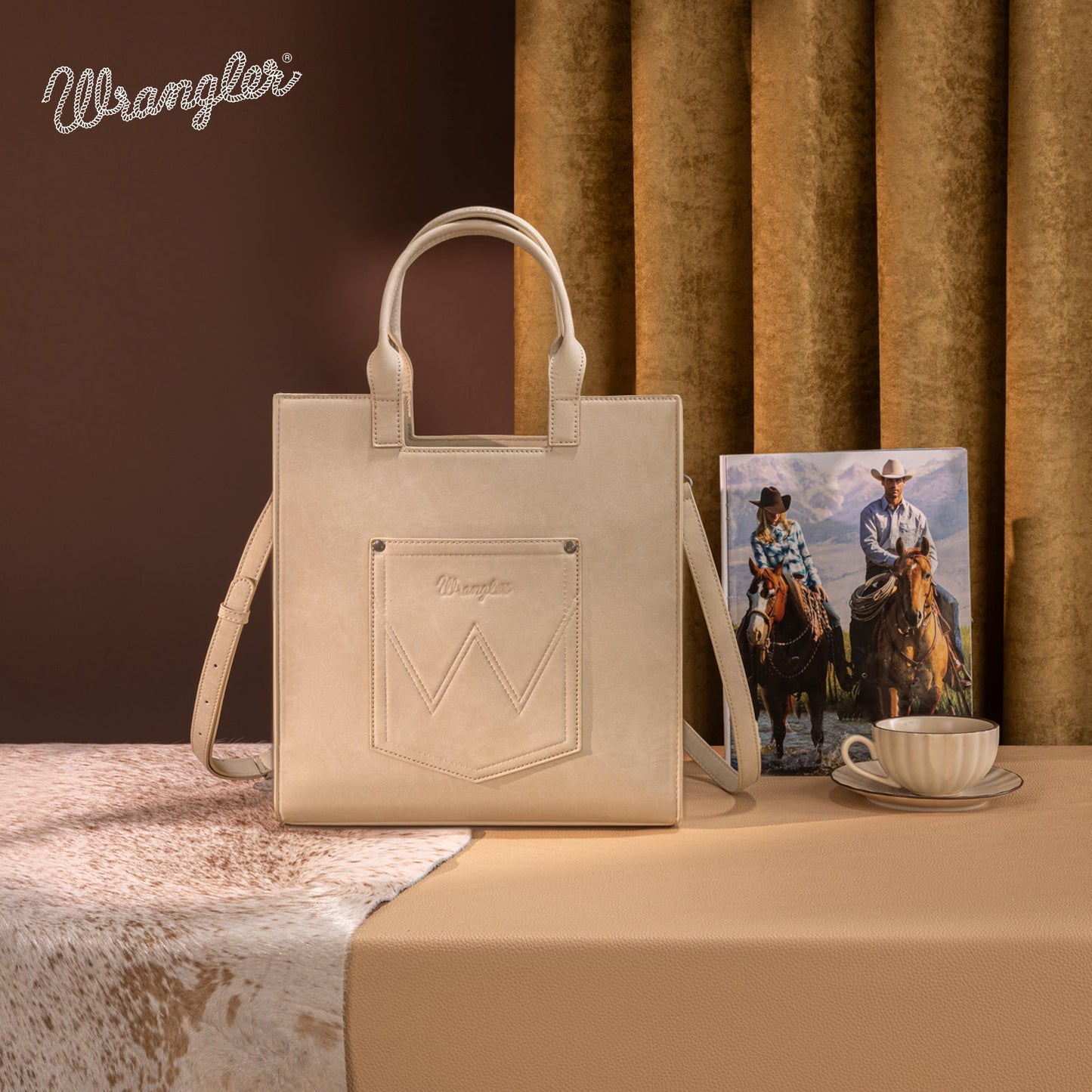 WG218-8900  Wrangler Aztec Embroidered Tote Bag/Crossbody- Beige