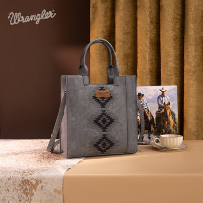 WG218-8900  Wrangler Aztec Embroidered Tote Bag/Crossbody- Black