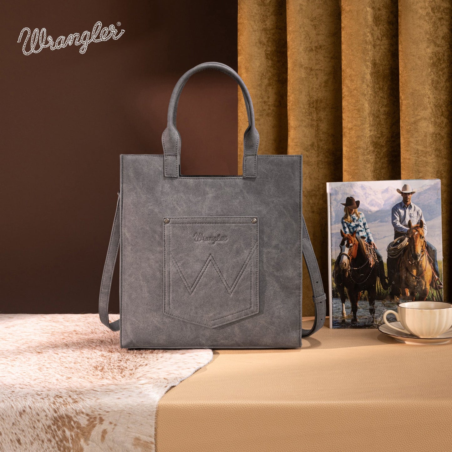 WG218-8900  Wrangler Aztec Embroidered Tote Bag/Crossbody- Black