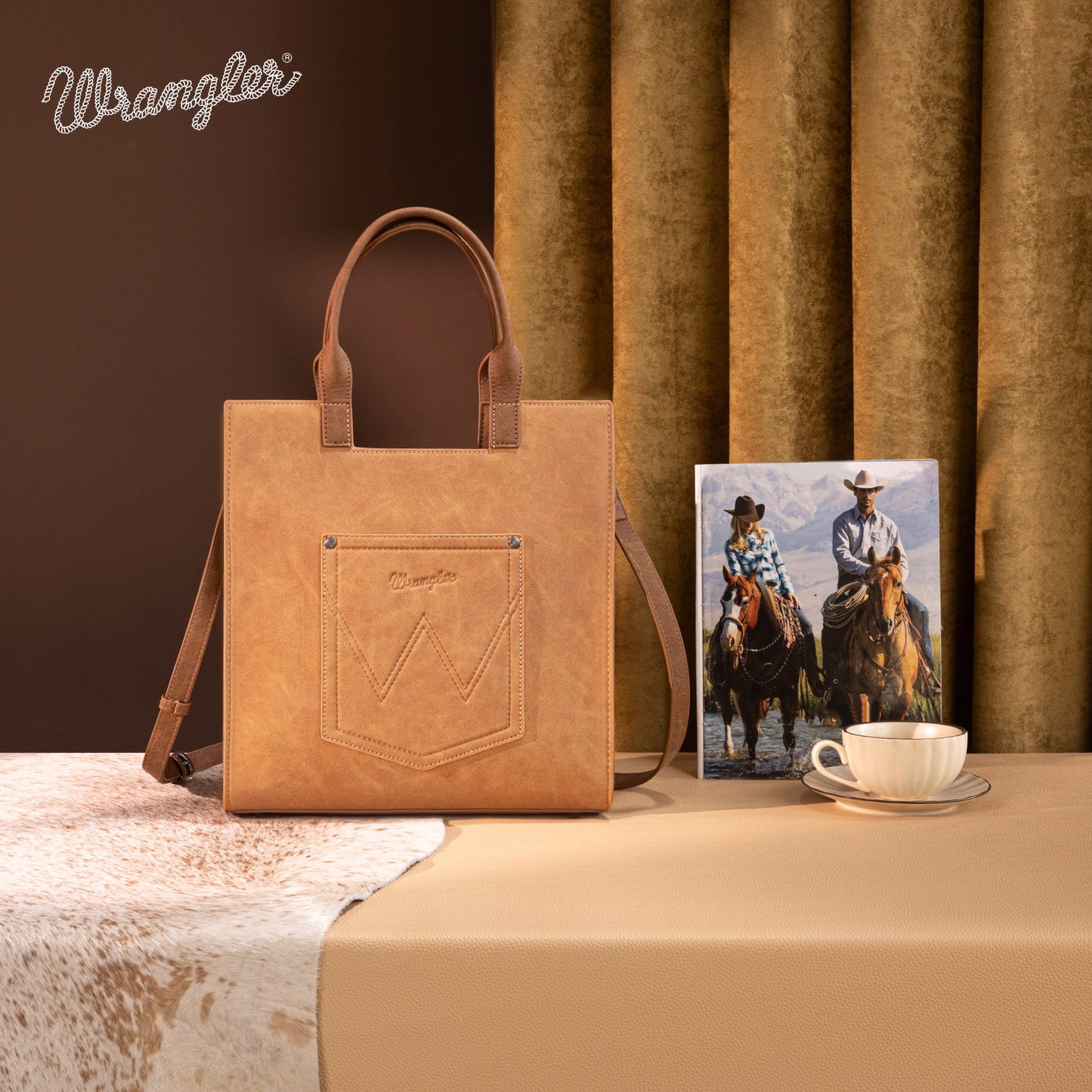 WG218-8900  Wrangler Aztec Embroidered Tote Bag/Crossbody- Brown