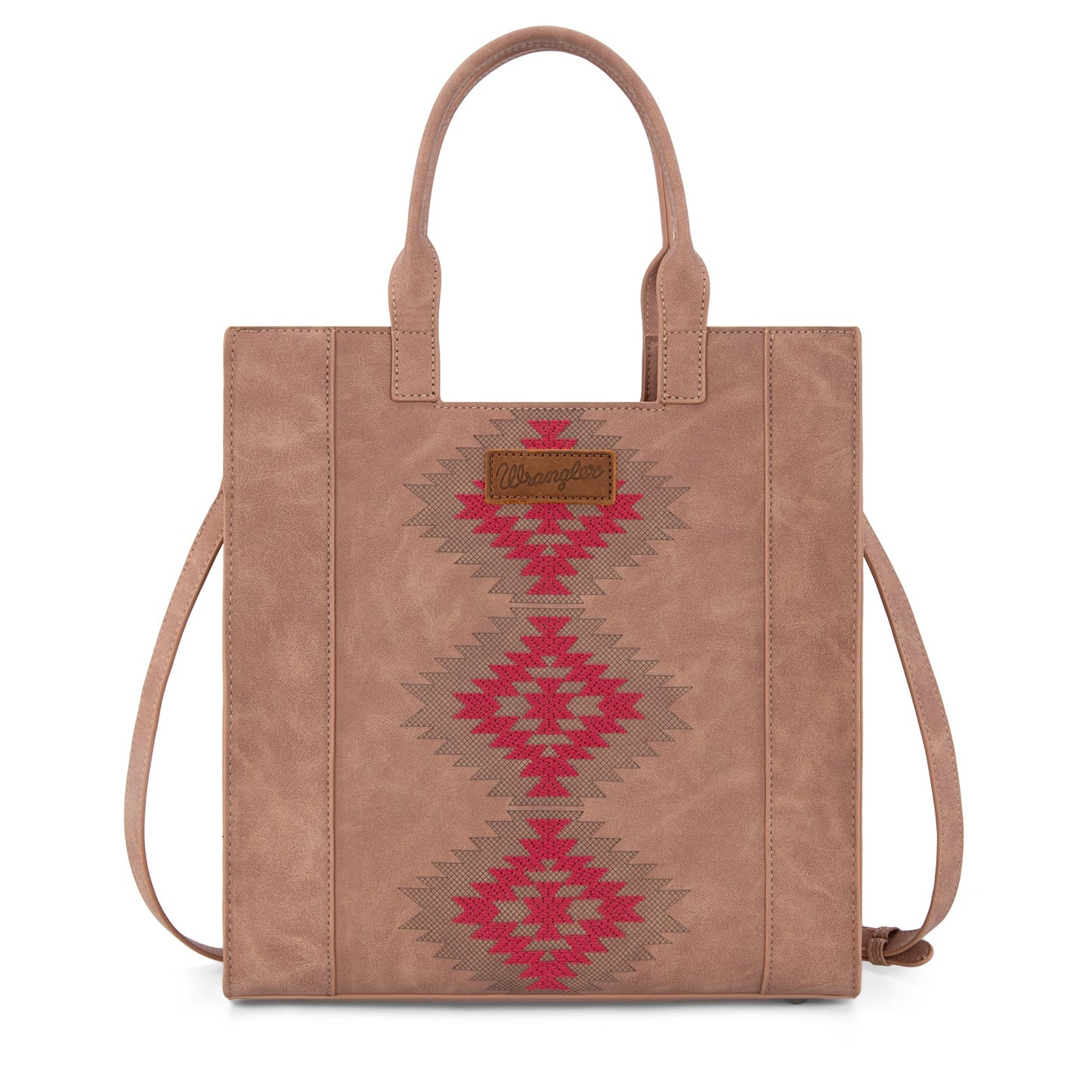 WG218-8900  Wrangler Aztec Embroidered Tote Bag/Crossbody- Dark Pink
