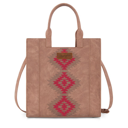 WG218-8900  Wrangler Aztec Embroidered Tote Bag/Crossbody- Dark Pink