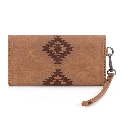 WG218-W068  Wrangler Aztec Embroidered  Wallet/Wristlet -Brown