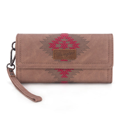 WG218-W068  Wrangler Aztec Embroidered  Wallet/Wristlet -Dark Pink