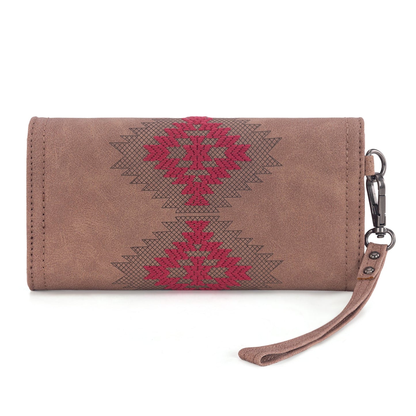 WG218-W068  Wrangler Aztec Embroidered  Wallet/Wristlet -Dark Pink