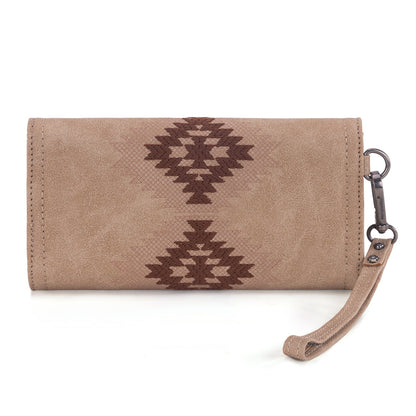 WG218-W068  Wrangler Aztec Embroidered  Wallet/Wristlet -Tan