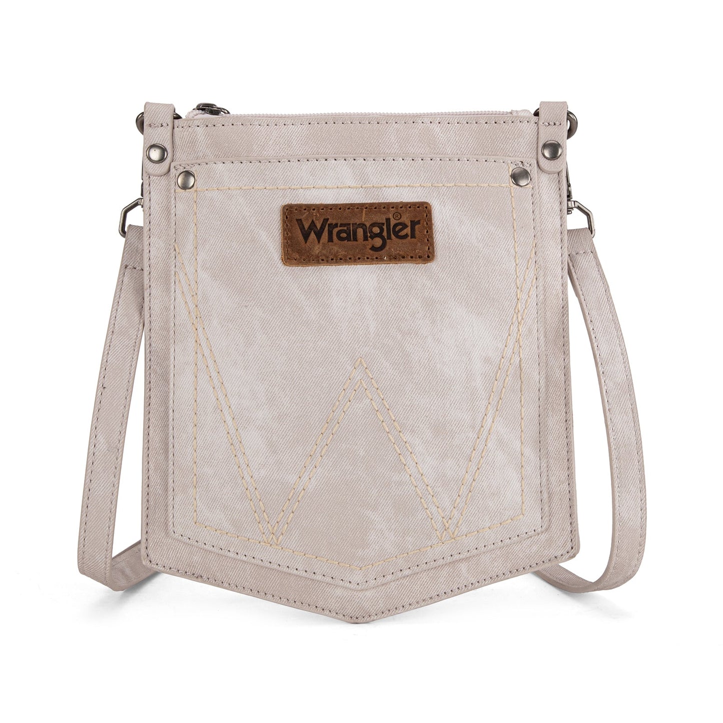 WG219-183  Wrangler "W" Stitch Water Repellent Denim Pocket  Crossbody- Beige