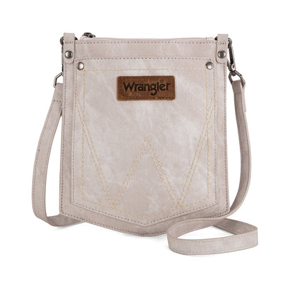 WG219-183  Wrangler "W" Stitch Water Repellent Denim Pocket  Crossbody- Beige