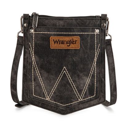 WG219-183  Wrangler "W" Stitch Water Repellent Denim Pocket Crossbody- Black