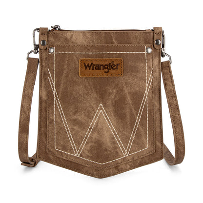 WG219-183  Wrangler "W" Stitch Water Repellent Denim Pocket Crossbody- Brown