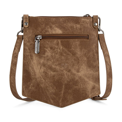 WG219-183  Wrangler "W" Stitch Water Repellent Denim Pocket Crossbody- Brown