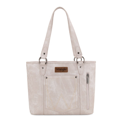WG219-8317  Wrangler "W" Stitch Water Repellent Denim Pocket Zippered Tote Bag- Beige