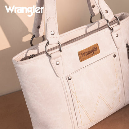 WG219-8317  Wrangler "W" Stitch Water Repellent Denim Pocket Zippered Tote Bag- Beige