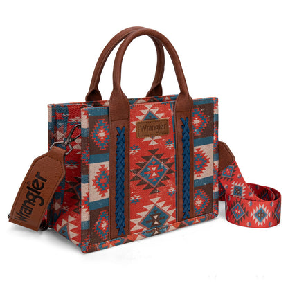 WG2209-8120S Wrangler Aztec Pattern Print-Tote/Crossbody - Burgundy