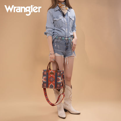 WG2209-8120S Wrangler Aztec Pattern Print-Tote/Crossbody - Burgundy