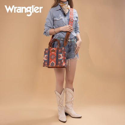 WG2209-8120S Wrangler Aztec Pattern Print-Tote/Crossbody - Burgundy