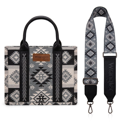 WG2209-8120S  Wrangler Aztec Pattern Dual Sided Print -Tote/Crossbody -Black
