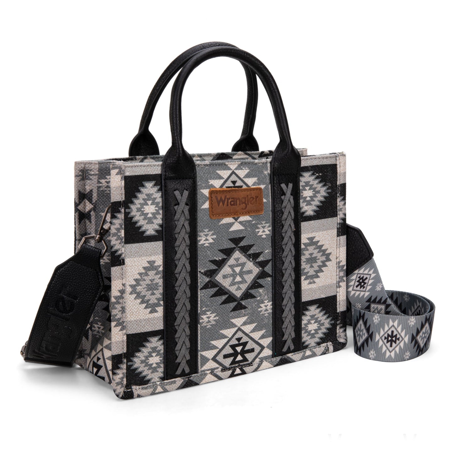 WG2209-8120S  Wrangler Aztec Pattern Dual Sided Print -Tote/Crossbody -Black