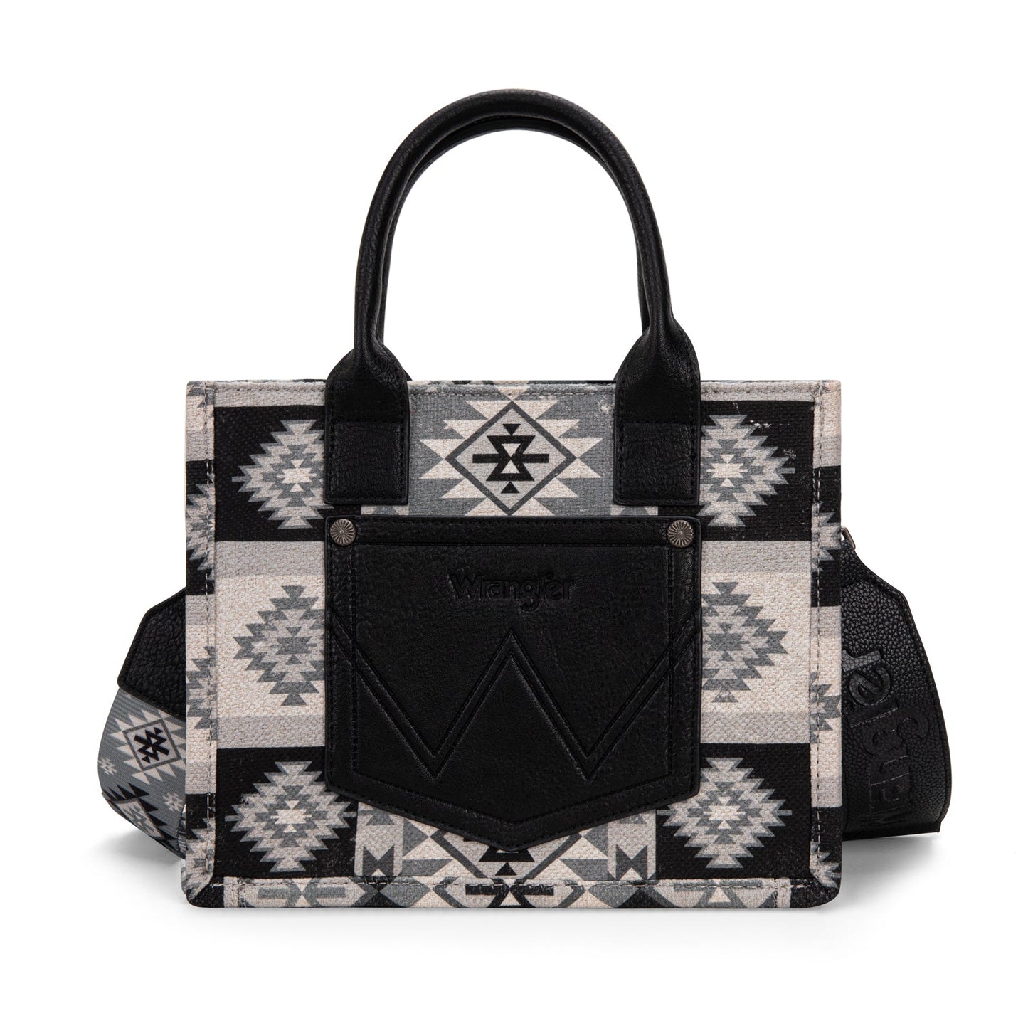 WG2209-8120S  Wrangler Aztec Pattern Dual Sided Print -Tote/Crossbody -Black