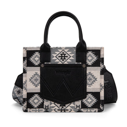 WG2209-8120S  Wrangler Aztec Pattern Dual Sided Print -Tote/Crossbody -Black