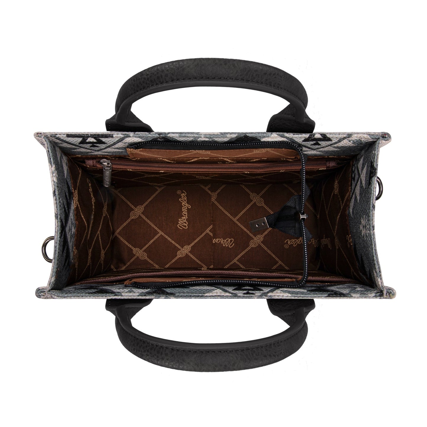 WG2209-8120S  Wrangler Aztec Pattern Dual Sided Print -Tote/Crossbody -Black