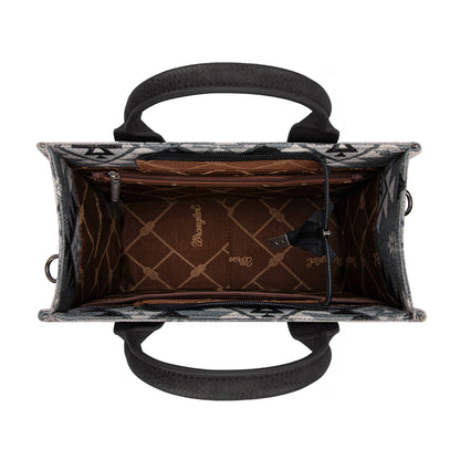 WG2209-8120S  Wrangler Aztec Pattern Dual Sided Print -Tote/Crossbody -Black
