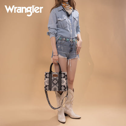 WG2209-8120S  Wrangler Aztec Pattern Dual Sided Print -Tote/Crossbody -Black
