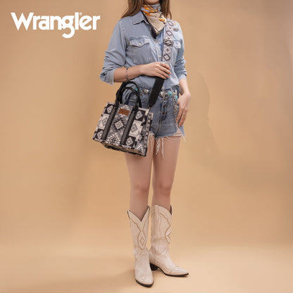 WG2209-8120S  Wrangler Aztec Pattern Dual Sided Print -Tote/Crossbody -Black
