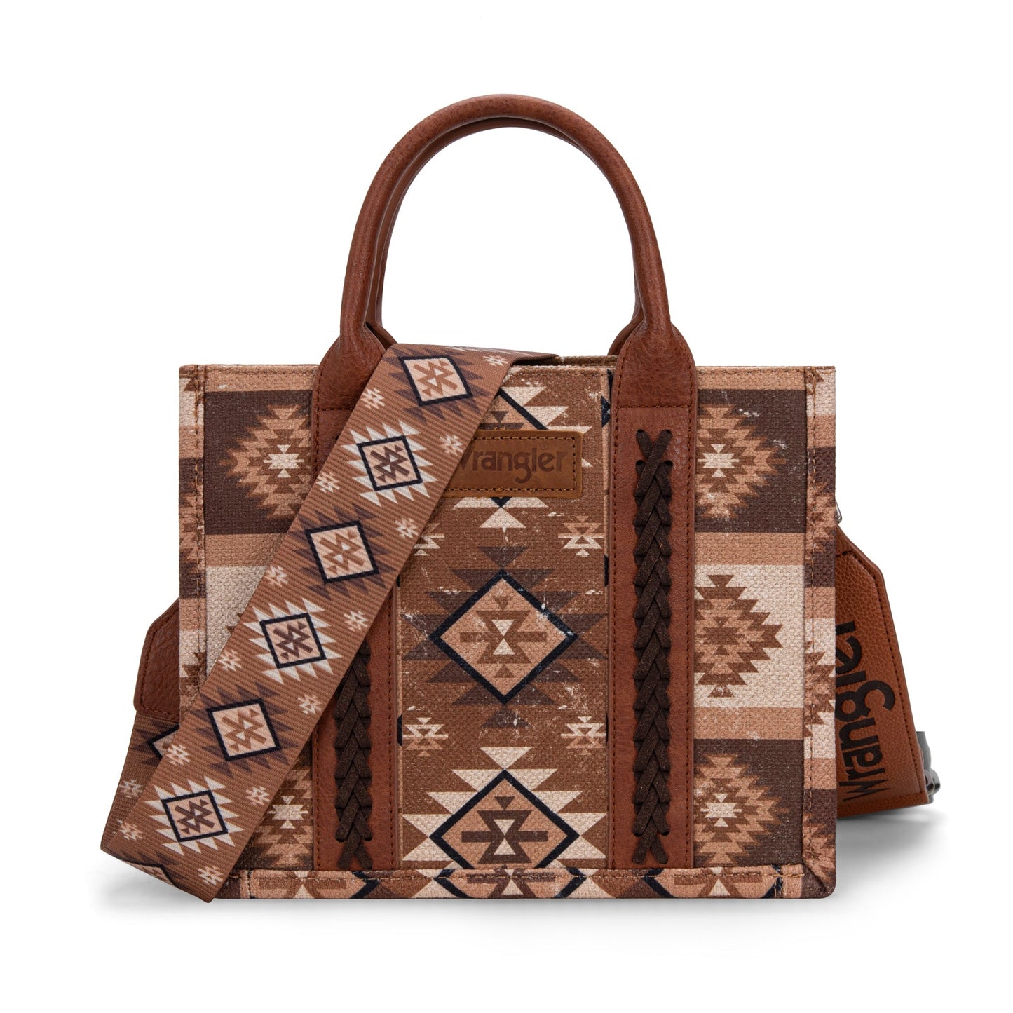 WG2209-8120S  Wrangler Aztec Pattern Dual Sided Print -Tote/Crossbody -Brown