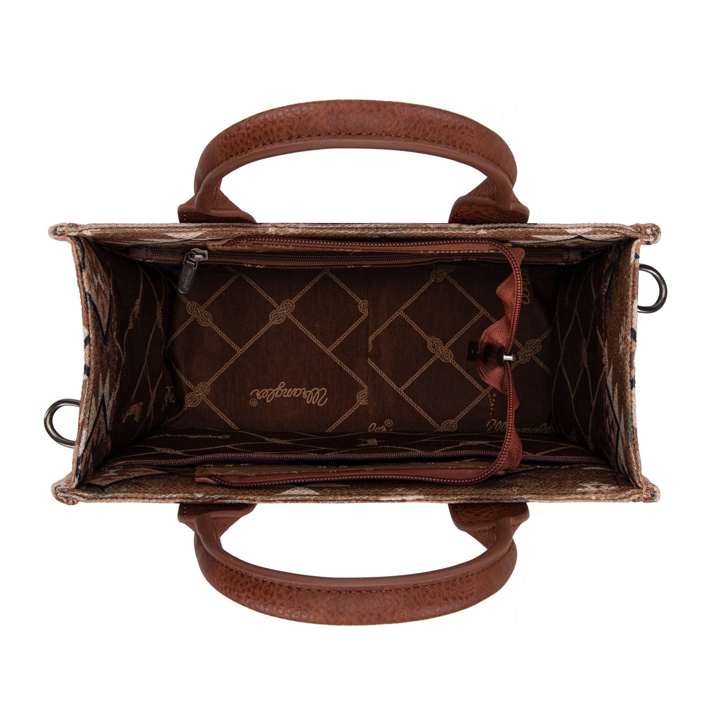 WG2209-8120S  Wrangler Aztec Pattern Dual Sided Print -Tote/Crossbody -Brown