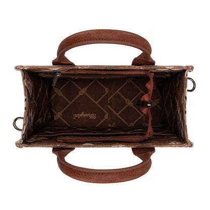 WG2209-8120S  Wrangler Aztec Pattern Dual Sided Print -Tote/Crossbody -Brown