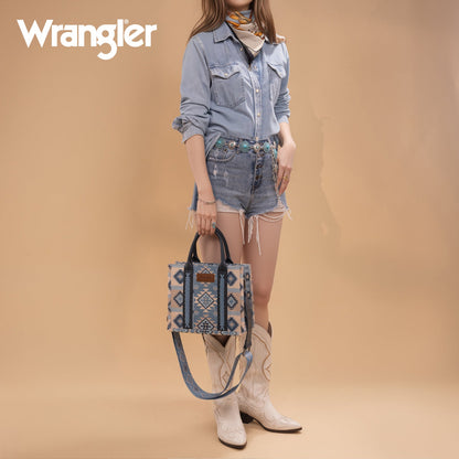 WG2209-8120S  Wrangler Aztec Pattern Dual Sided Print -Tote/Crossbody -Jean