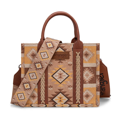 WG2209-8120S  Wrangler Aztec Pattern Dual Sided Print -Tote/Crossbody - Light Brown