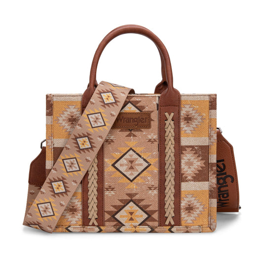 WG2209-8120S  Wrangler Aztec Pattern Dual Sided Print -Tote/Crossbody - Light Brown