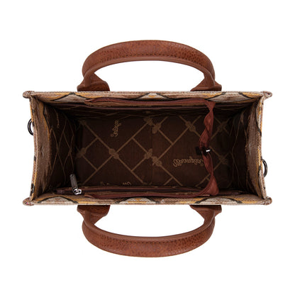 WG2209-8120S  Wrangler Aztec Pattern Dual Sided Print -Tote/Crossbody - Light Brown