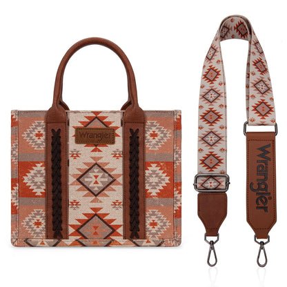 WG2209-8120S  Wrangler Aztec Pattern Dual Sided Print -Tote/Crossbody -Tan