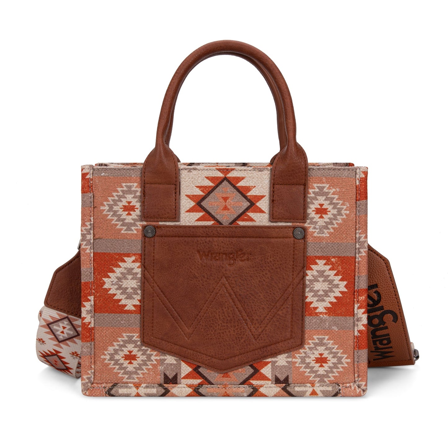 WG2209-8120S  Wrangler Aztec Pattern Dual Sided Print -Tote/Crossbody -Tan