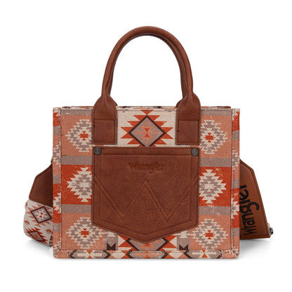 WG2209-8120S  Wrangler Aztec Pattern Dual Sided Print -Tote/Crossbody -Tan