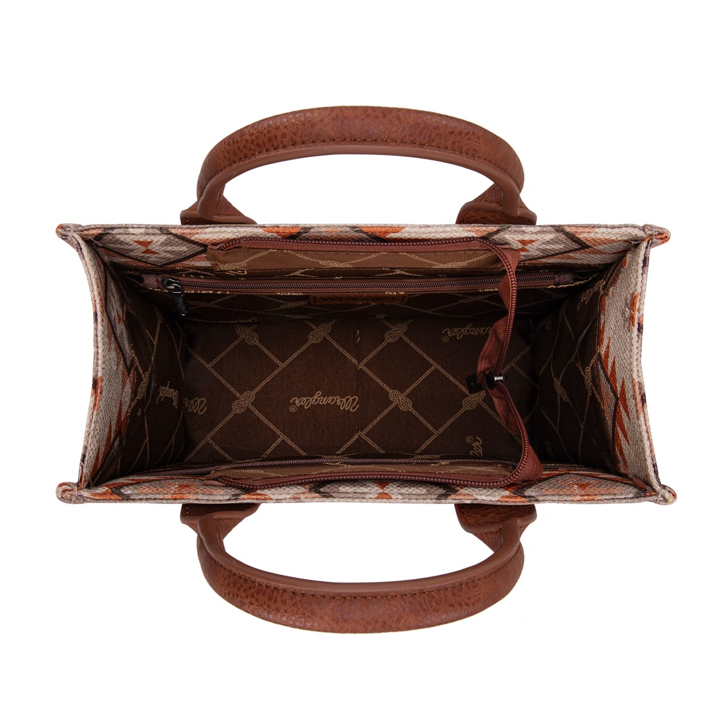 WG2209-8120S  Wrangler Aztec Pattern Dual Sided Print -Tote/Crossbody -Tan